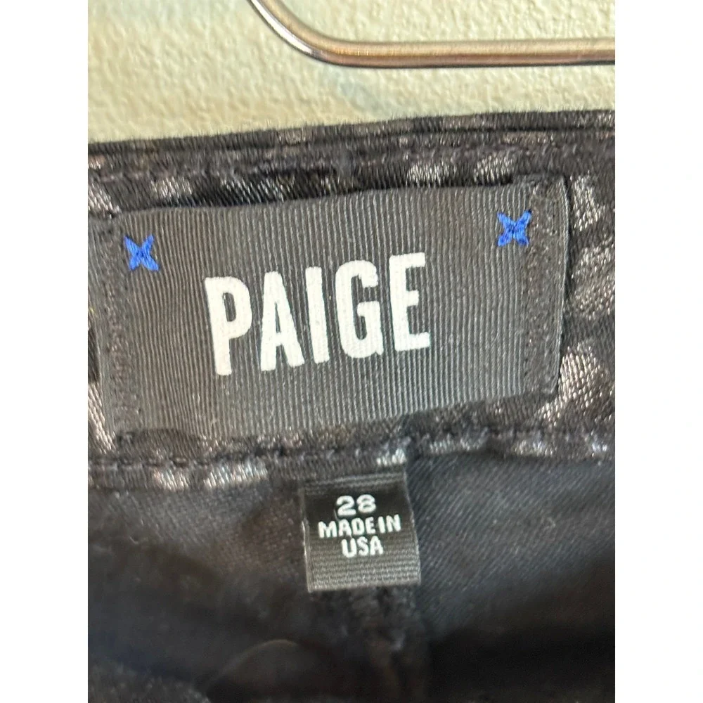 NEW PAIGE Hoxton Ultra Skinny Metallic Leopard Noir Jeans Womens 28 High Rise